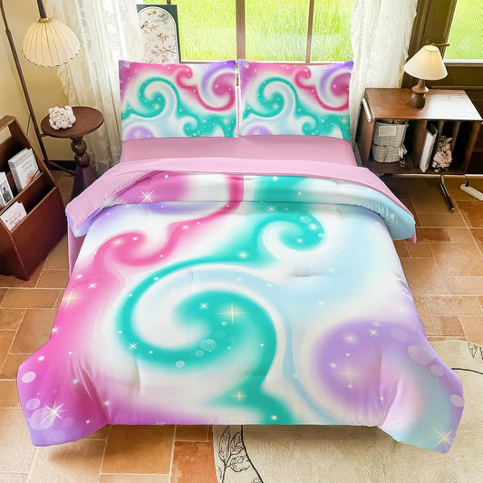 Girls Full Size Bedding Sets Rainbow Bedding – 5 Piece Comforter Set Full, Gradient and Colorful Galaxy Comforter for All-Season – Machine Washable, Durable – Gift Idea for Boys and Girls Room