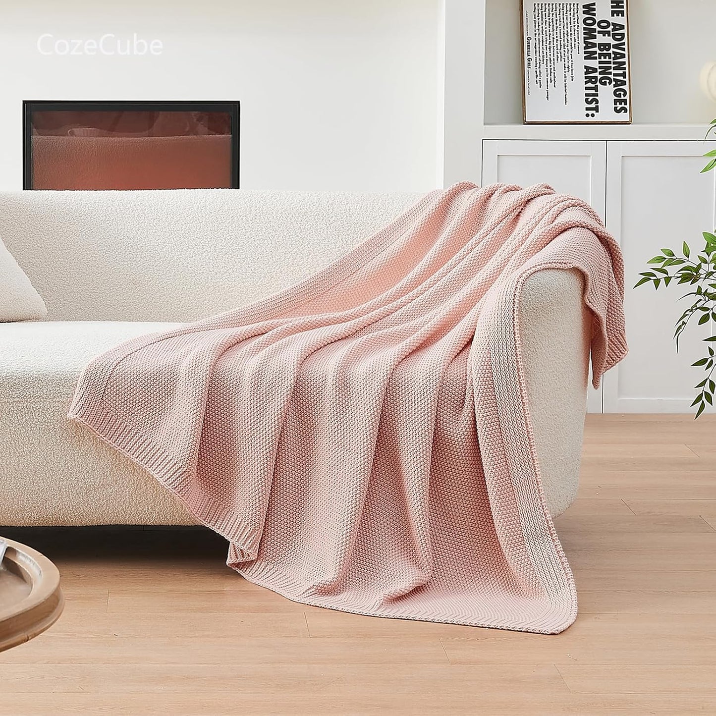 CozeCube Pink Throw Blanket for Couch, Soft Cozy Cable Knit Throw Blanket for Bed Sofa Living Room, Lightweight Warm Decorative Farmhouse Christmas Blanket, 60"x80", Pink