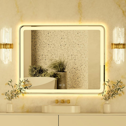 40x32 Inch LED Bathroom Mirror with Lights, Frontlit + Backlit, Smart Bathroom Vanity Mirror, Stepless Dimmable, Anti Fog, 3 Colors, Wall Mounted Lighted Vanity Mirror