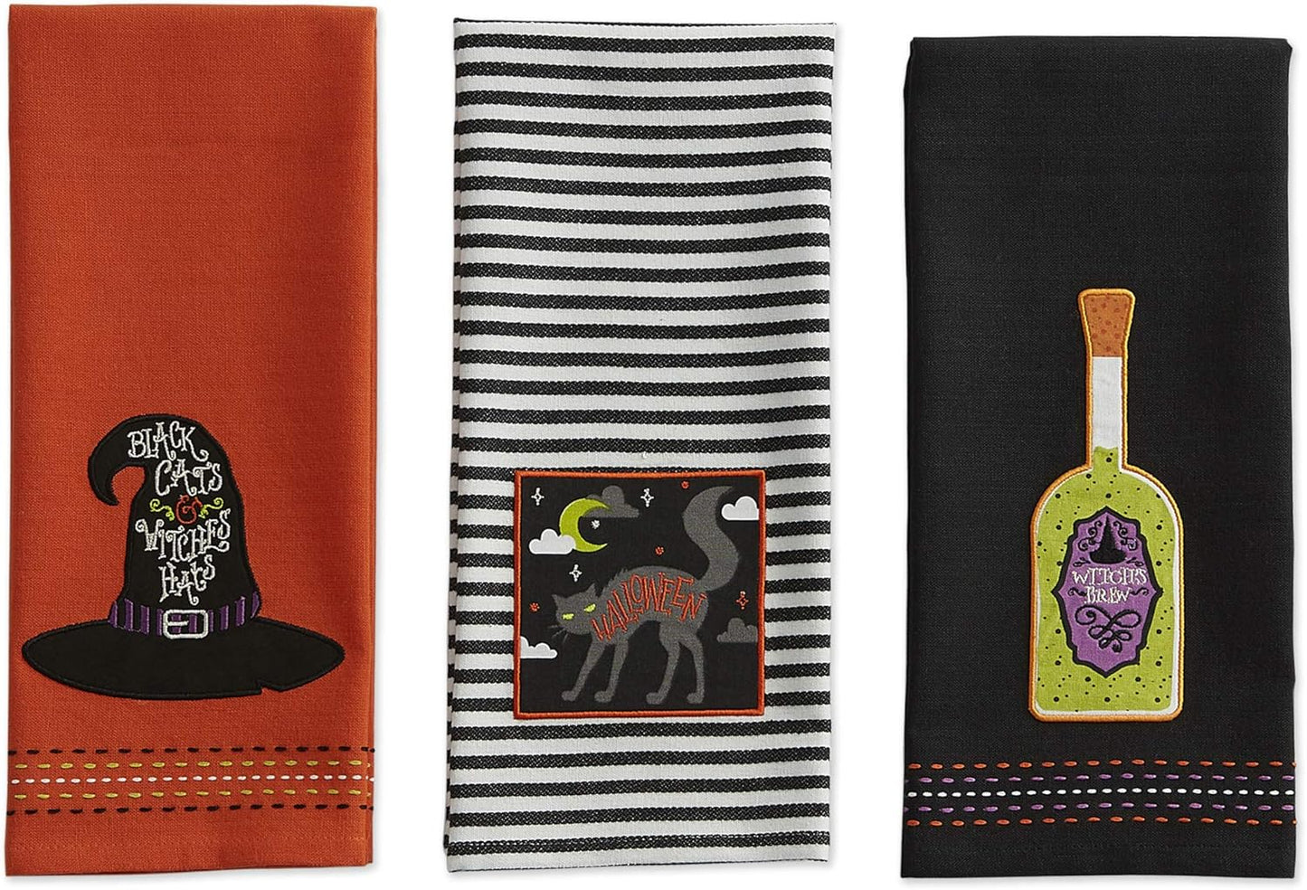DII Happy Halloween Dishtowel Collection Embellished Cotton Kitchen Hand Towel Set, 18x28, Bewitched Potion, 3 Count