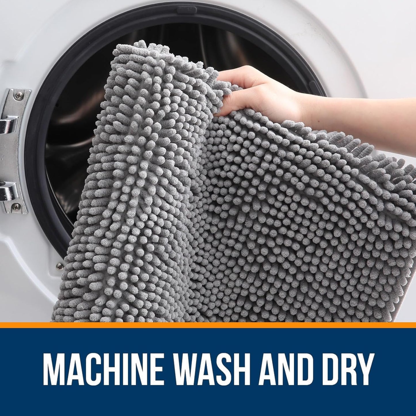 OLANLY Bathroom Rugs 45x27, Extra Soft Absorbent Chenille Bath Rugs, Rubber Backing Quick Dry, Machine Washable Bath Mats for Bathroom Floor, Tub and Shower, Home Decor Accessories, Grey