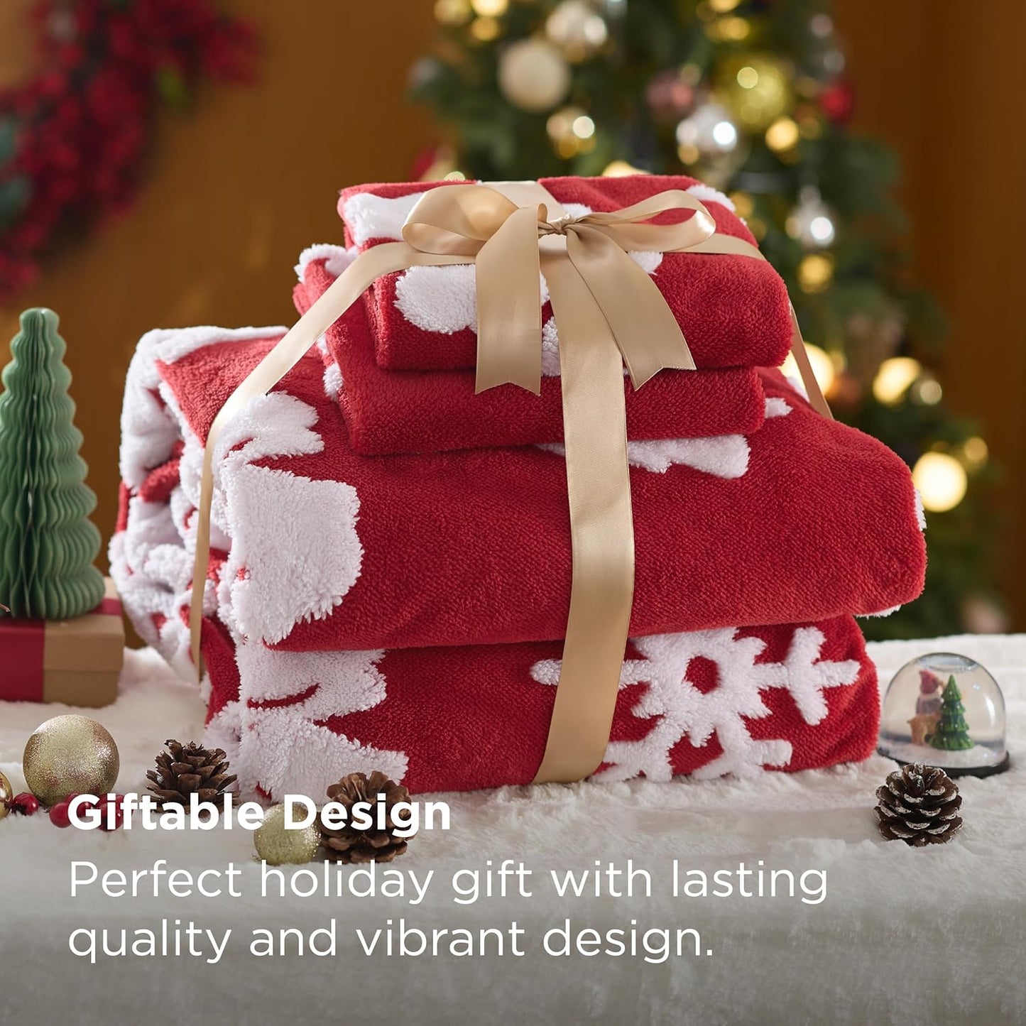 Bedsure Fluffy Christmas Duvet Cover Set - Winter Warm 3 Pieces King Size Ultra Soft Plush Shaggy Bedding Set with Bell Candy Sticks Patten,Red