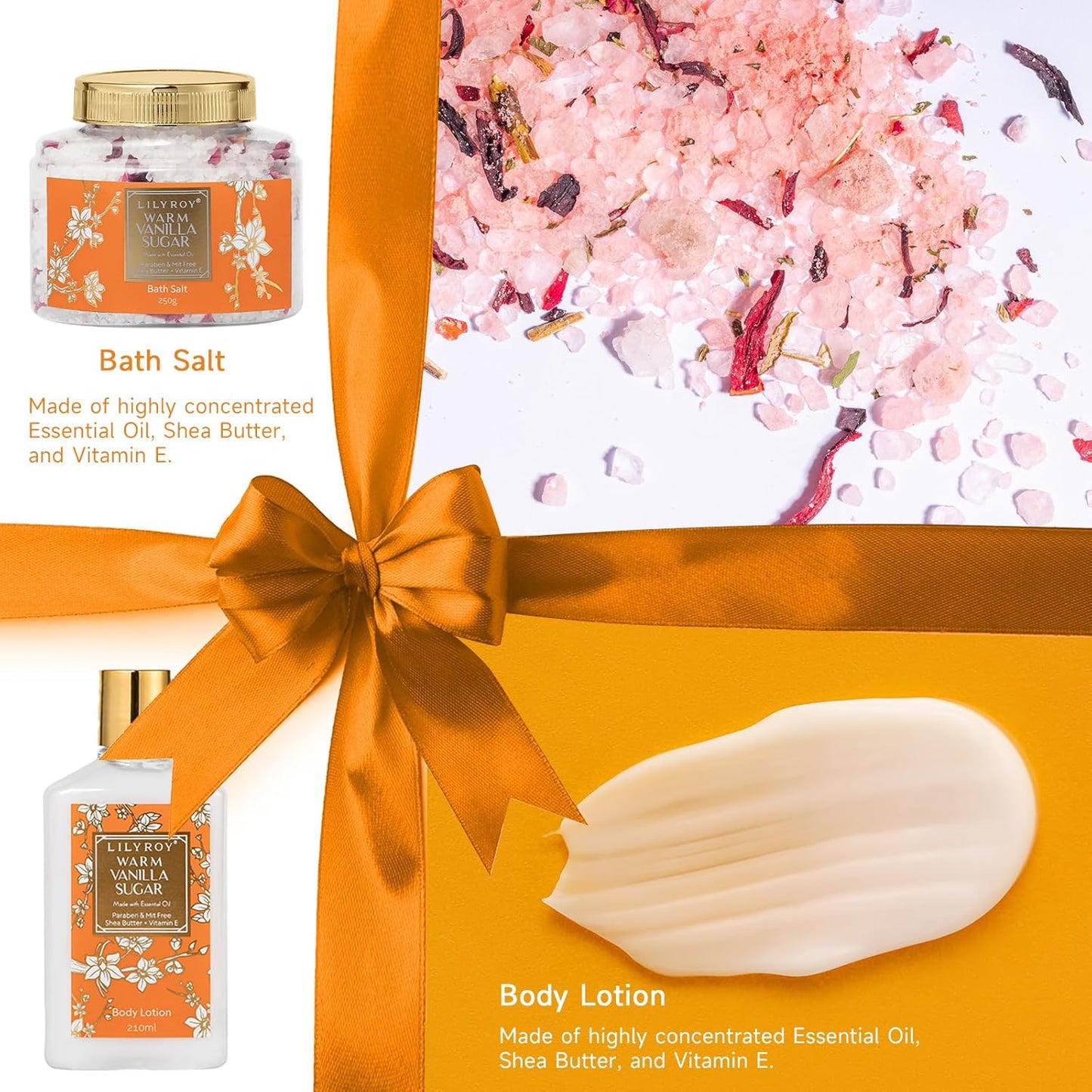 Christmas Gifts for Women - 21-Piece Luxury Vanilla Sugar Bath and Body Spa Gift Basket Set for Women Self Care Kit with Necklace, Bath Bomb | Valentine's Day, Mothers Day Gifts for Mom, Wife