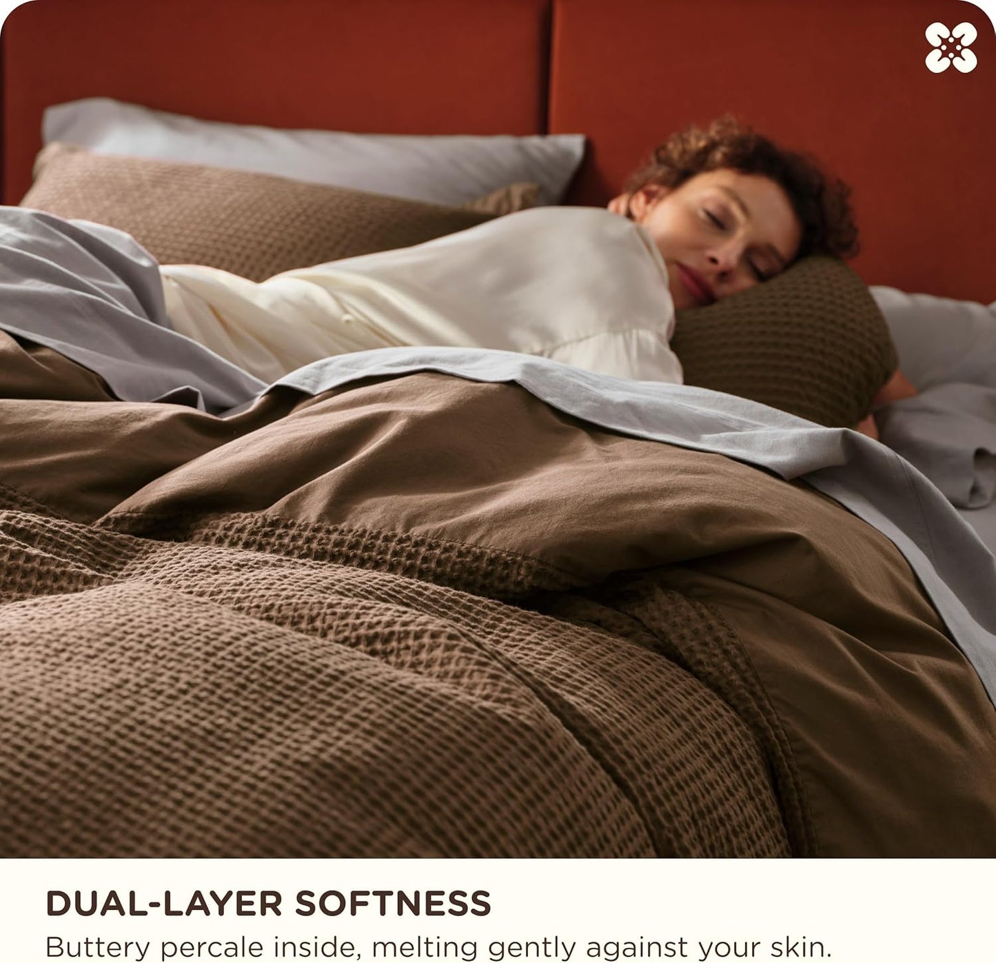 Bedsure Cotton Duvet Cover King - 100% Cotton Waffle Weave Brown Duvet Cover King Size, GentleSoft™ and Breathable Bedding Set for All Season, 3 Pieces, 104"x90"