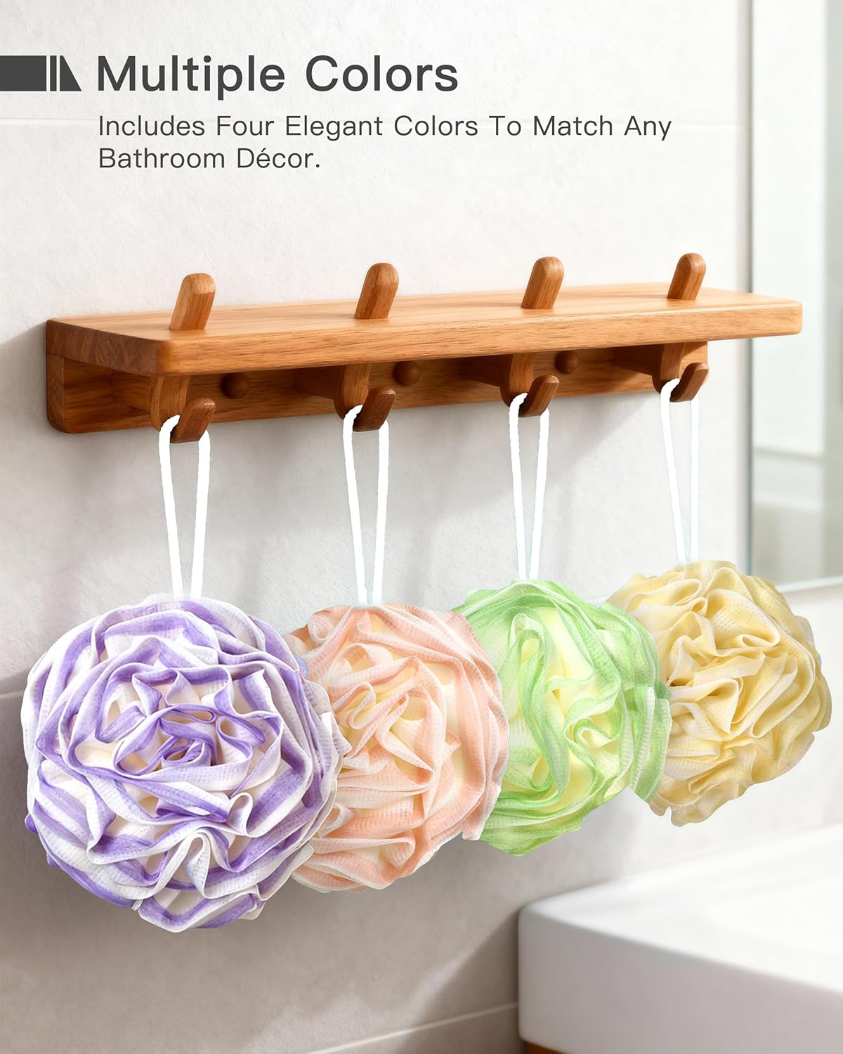 Large Bath Sponge Pouf 70g, 6.3 Inch Exfoliating Shower Loofah, Soft Durable PE Mesh with Reinforced Knotting, Rich Lather Body Wash Scrubber, 4-Pack Elegant Colors Gift Set（B-4Pcak）