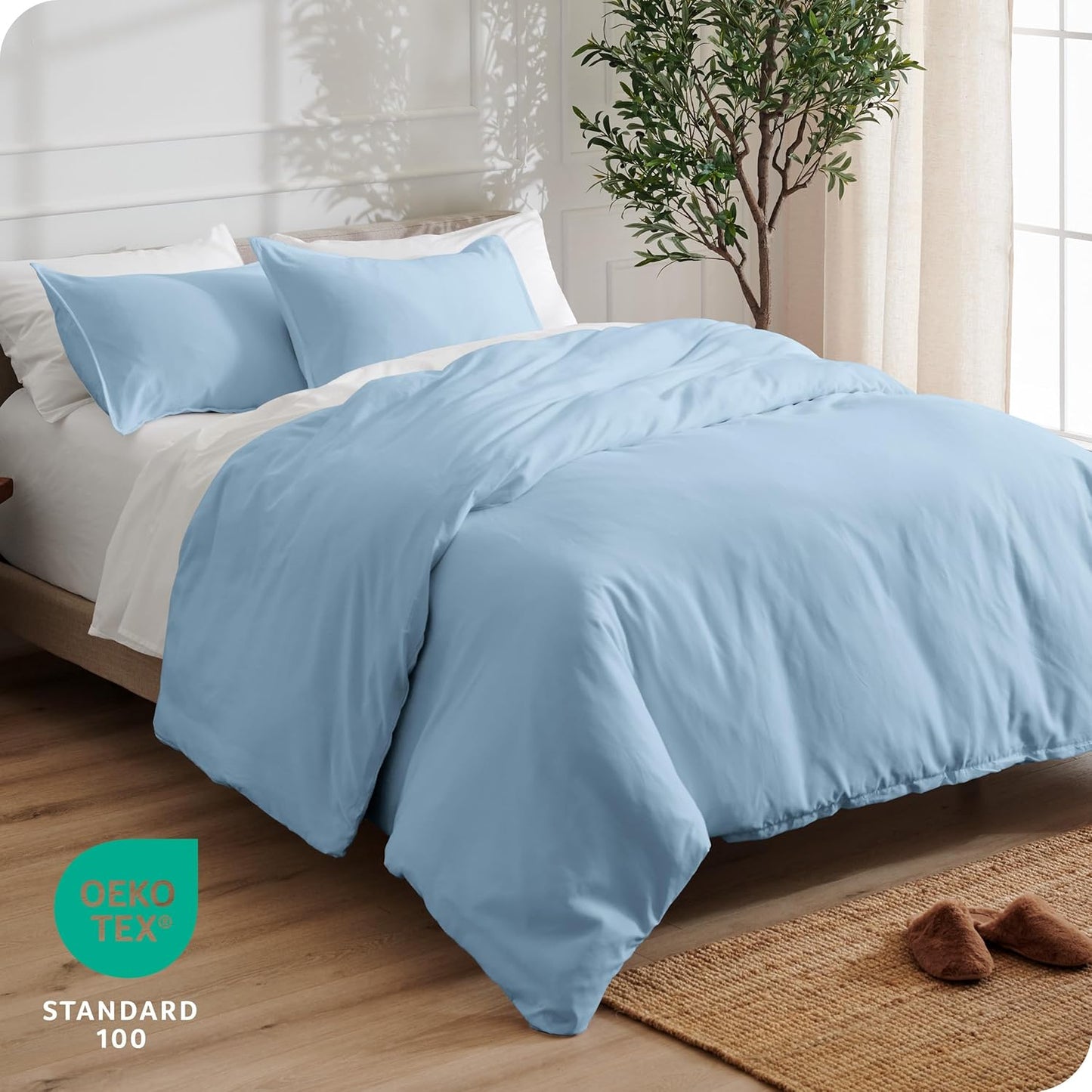 Bare Home Bedding Duvet Cover Queen Size - Premium 1800 Super Soft Collection - Lightweight, Cooling Duvet Cover - Soft Breathable Bedding (Queen, Light Blue)