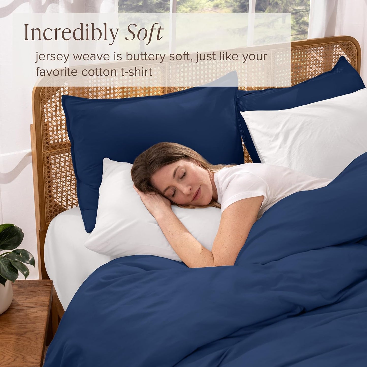 Bare Home 100% Organic Cotton Jersey Duvet Cover Set - King/Cal King Size - Ultra Soft - 100% Cotton - 3pcs - Corner Ties - Button Closure - Bed Duvet Cover & Pillow Shams (King/Cal King, Dark Blue)