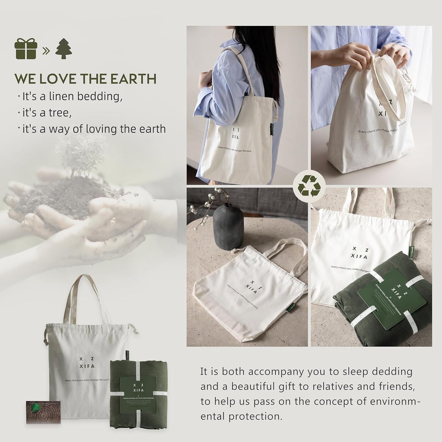 XZ XIFA Green Linen Duvet Cover King, 100% Washed French Flax Linen Bedding with Zipper Closure, Cooling for Hot Sleepers, Textured Bed Sets - 1 Duvet Cover and 2 Pillowcases.