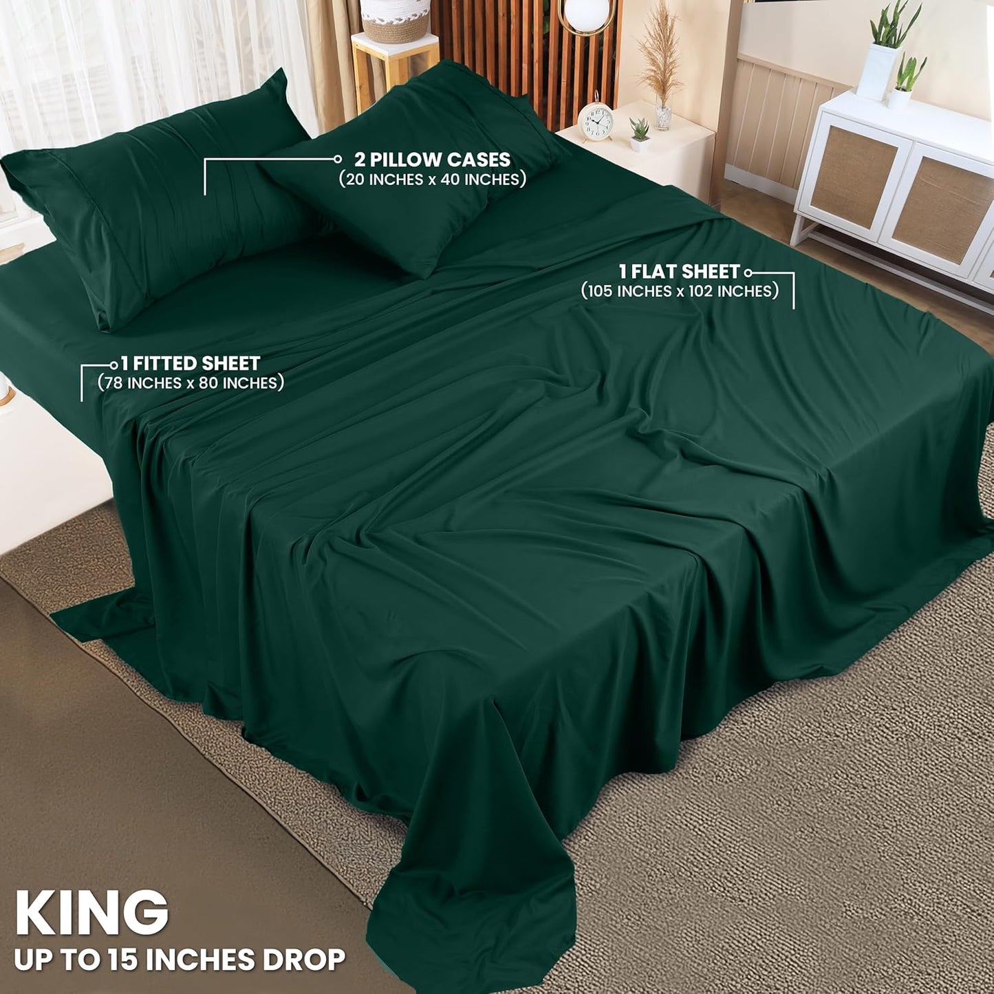 Utopia Bedding King Bed Sheets Set - 4 Piece Bedding - Brushed Microfiber - Shrinkage and Fade Resistant - Easy Care (Emerald Green)