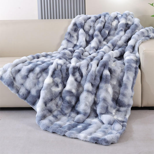 Faux Fur Thick Tie-dye Blue Fluffy Throw Blanket for Couch Bed 50x60 Fuzzy Soft Blanket for Adults Women Gift Home Living Room Decor 860 GSM