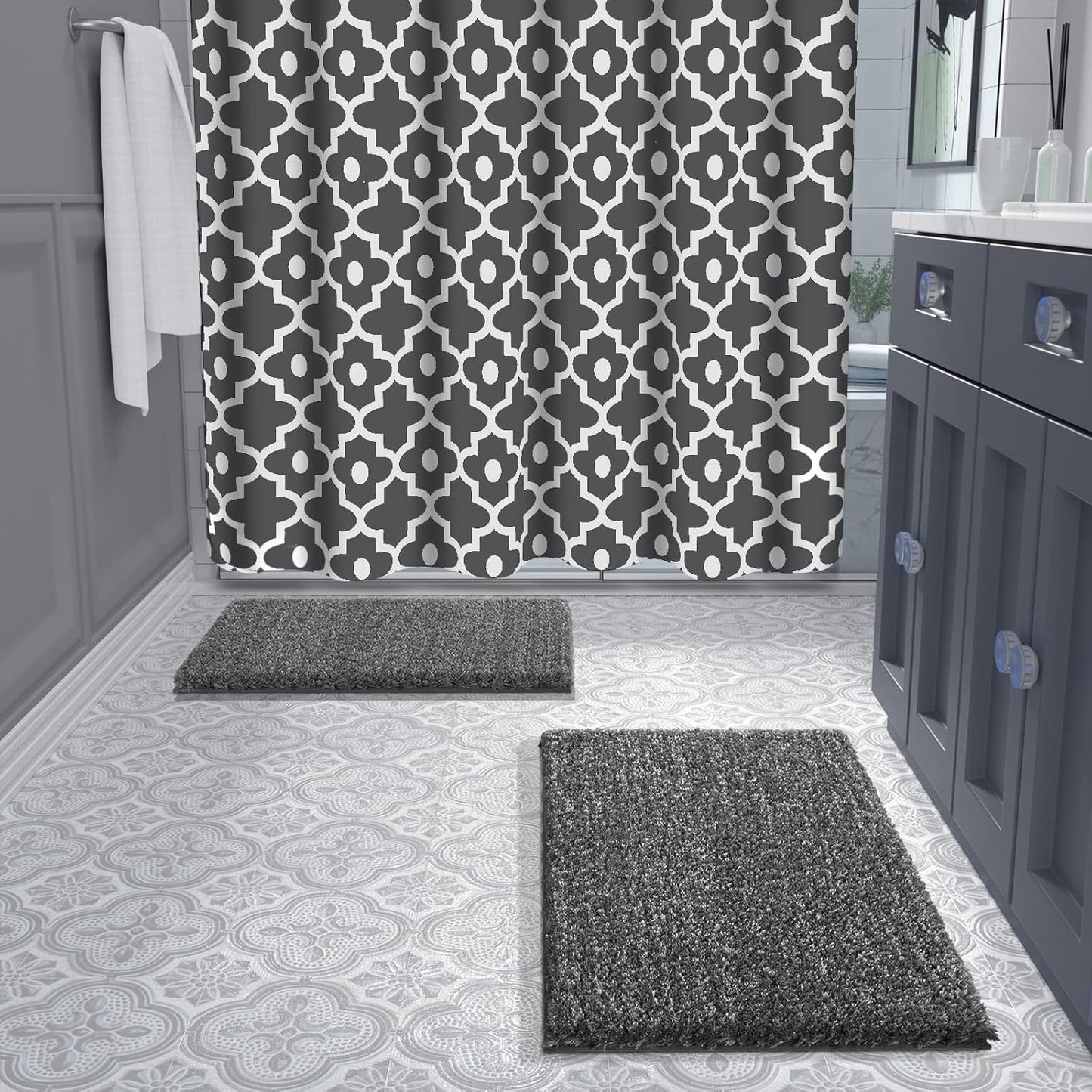 Yimobra Bathroom Rugs Non Slip Washable 36x24, Ultra Soft and Water Absorbent Bath Mats, Plush Shower Mat Outside, Luxury Microfiber Thick Matts for Bathroom Floor/Tub, Light Gray and Black Gray