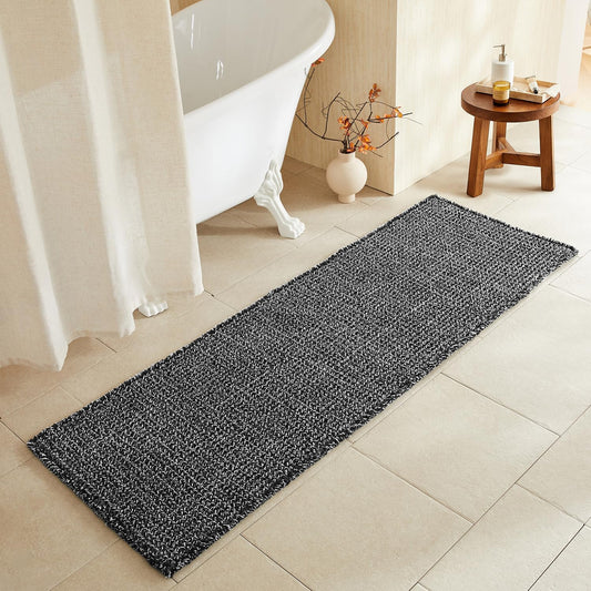 Black and White Bathroom Rugs, Waffle Runner Rug Bathroom Non Slip Washable Long Super Absorbent Quick Dry Boho Farmhouse Bath Decor, 72"x24" Black and White