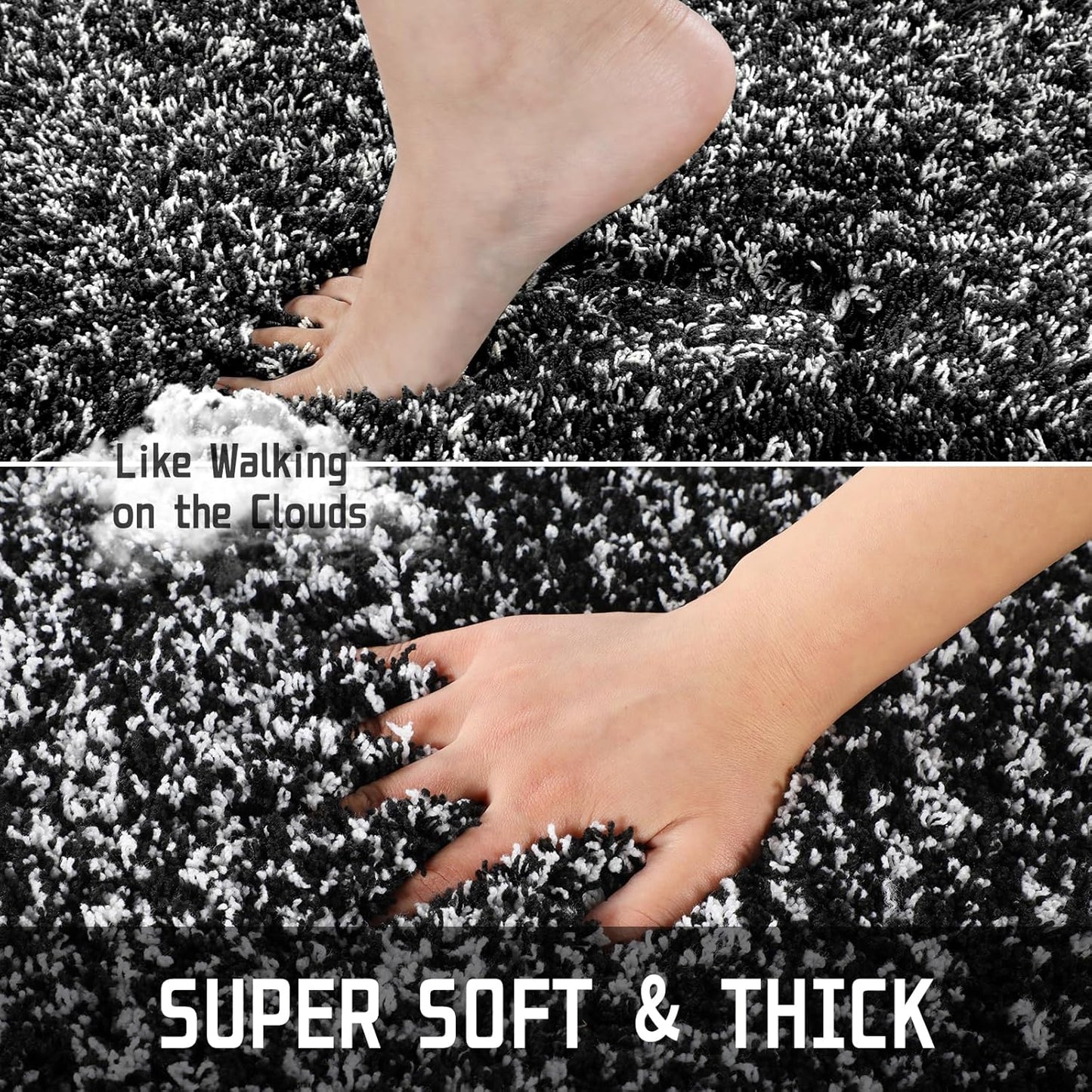 Yimobra Black and White Bathroom Rugs Non Slip Washable, Ultra Soft and Water Absorbent Bath Mats, Plush Fluffy Shower Mat Outside, Microfiber Thick Matts for Bathroom Floor/Sink, 24x17