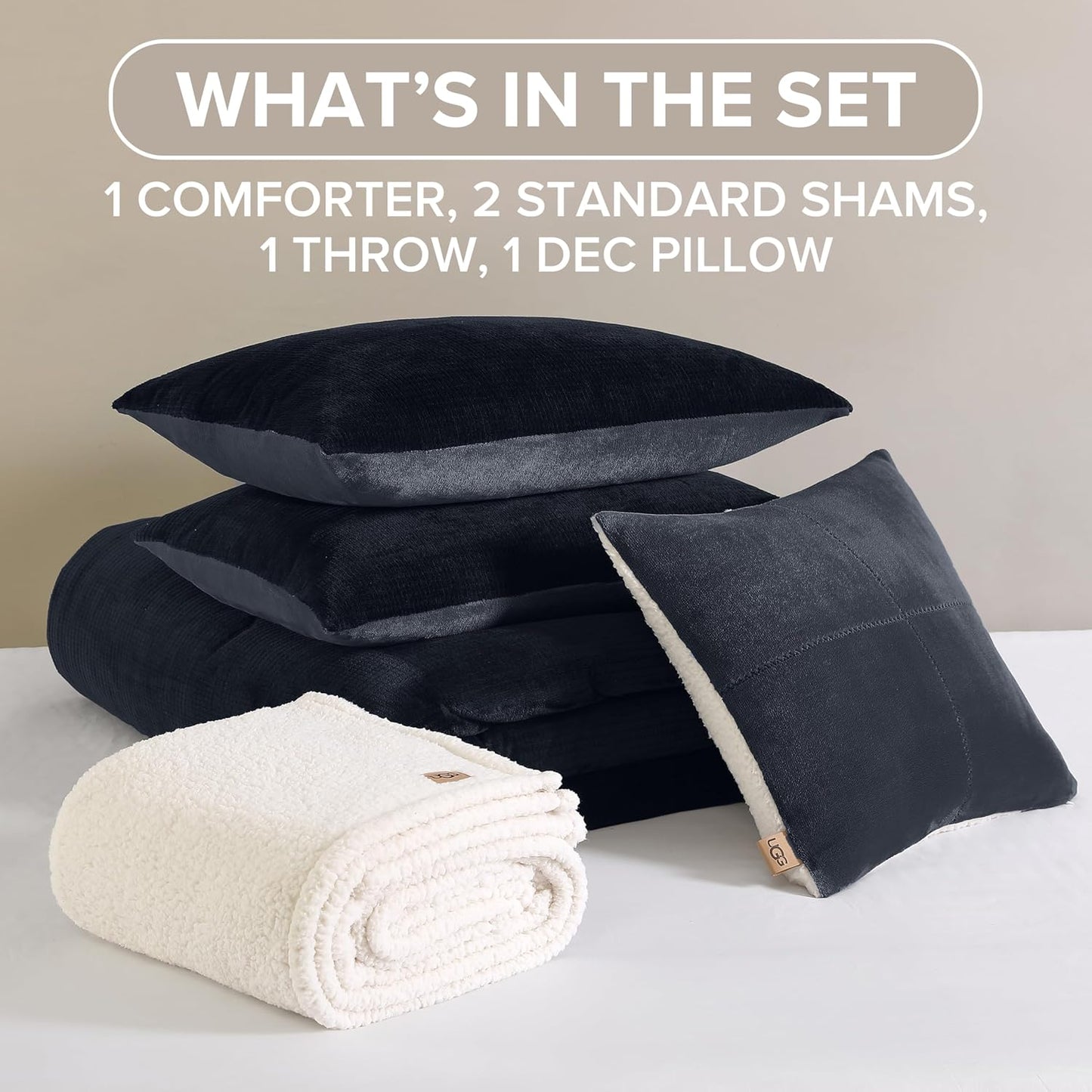 UGG Full/Queen Comforter Set 5 Piece Bed in a Bag with Throw Blanket, Decorative Pillow, Shams, Reversible Hypoallergenic Washable Luxury Warm Fluffy Bedding Set, Navy Blue (Remina)