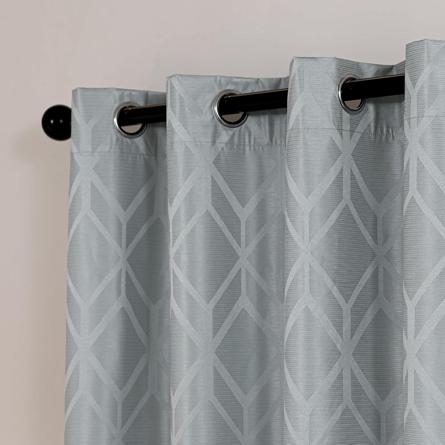 Amazon Basics Jacquard 2-Piece 100% Blackout Curtains, Living Room and Bedroom Drapes, Thermal Insulated Window Treatment, 52"x63", Light Grey