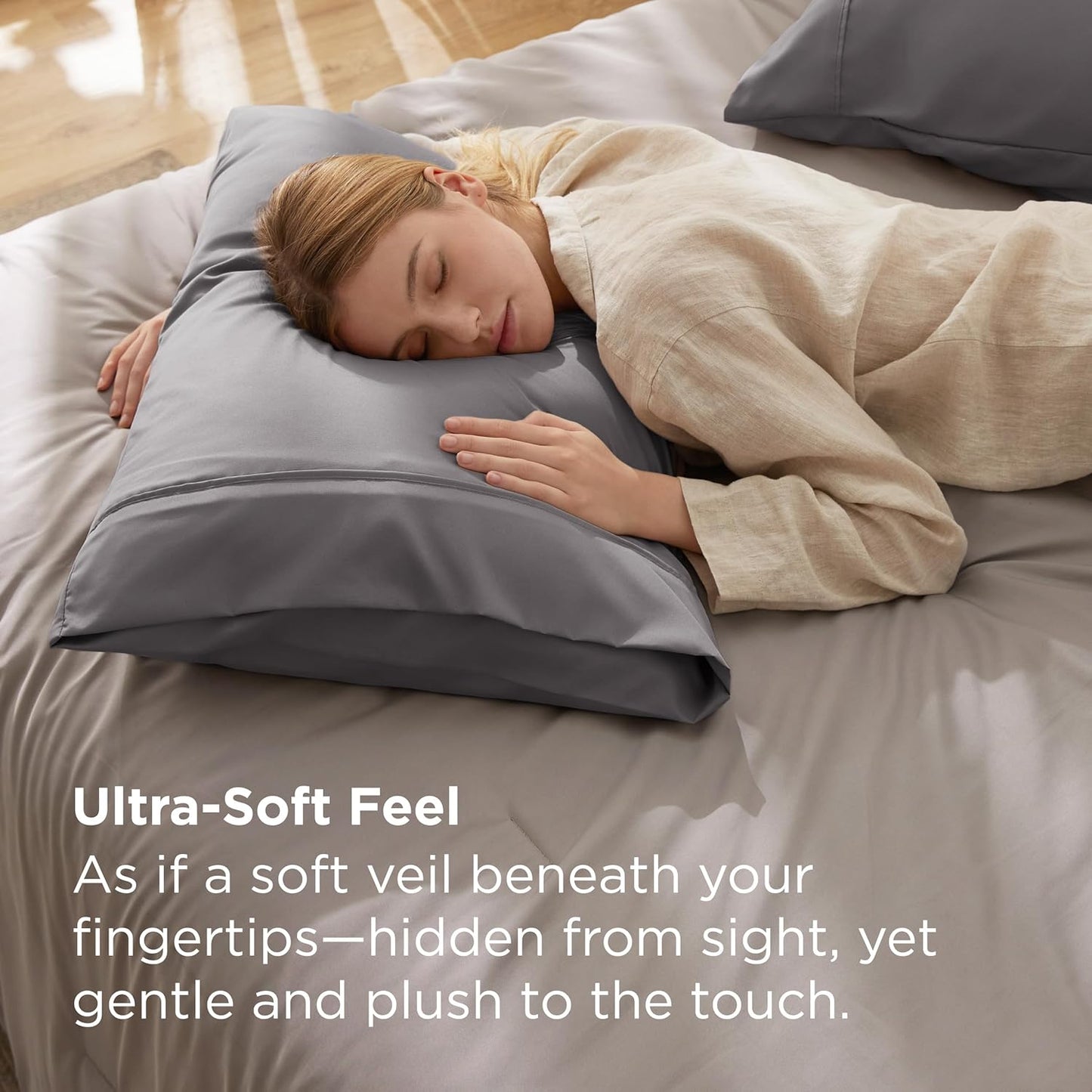 Bedsure Queen Pillow Cases Set of 2 - Silver Grey Brushed Microfiber Pillowcase 2 Pack, Super Soft and Cozy Pillow Case Covers with Envelope Closure, Wrinkle, Fade and Stain Resistant, 20x30 Inches