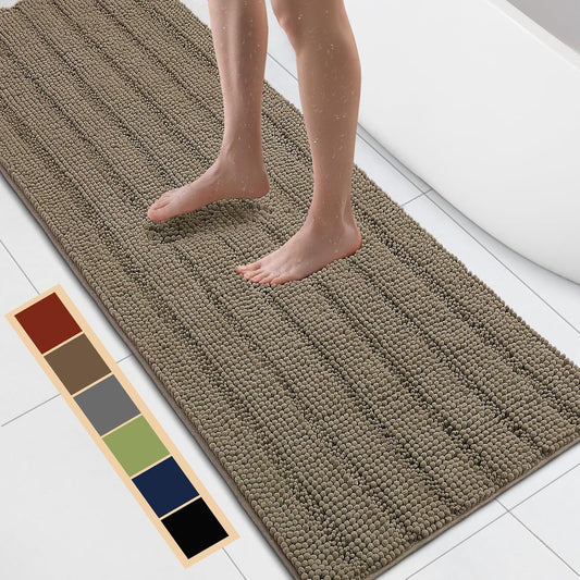 Bcoimo 70"×24" Chenille Bath Mat – Non-Slip with Backing Bath Rug Ultra-Absorbent and Machine Washable Bathroom Mat Quick-Dry Design. Ideal for Bathroom and Tub Areas