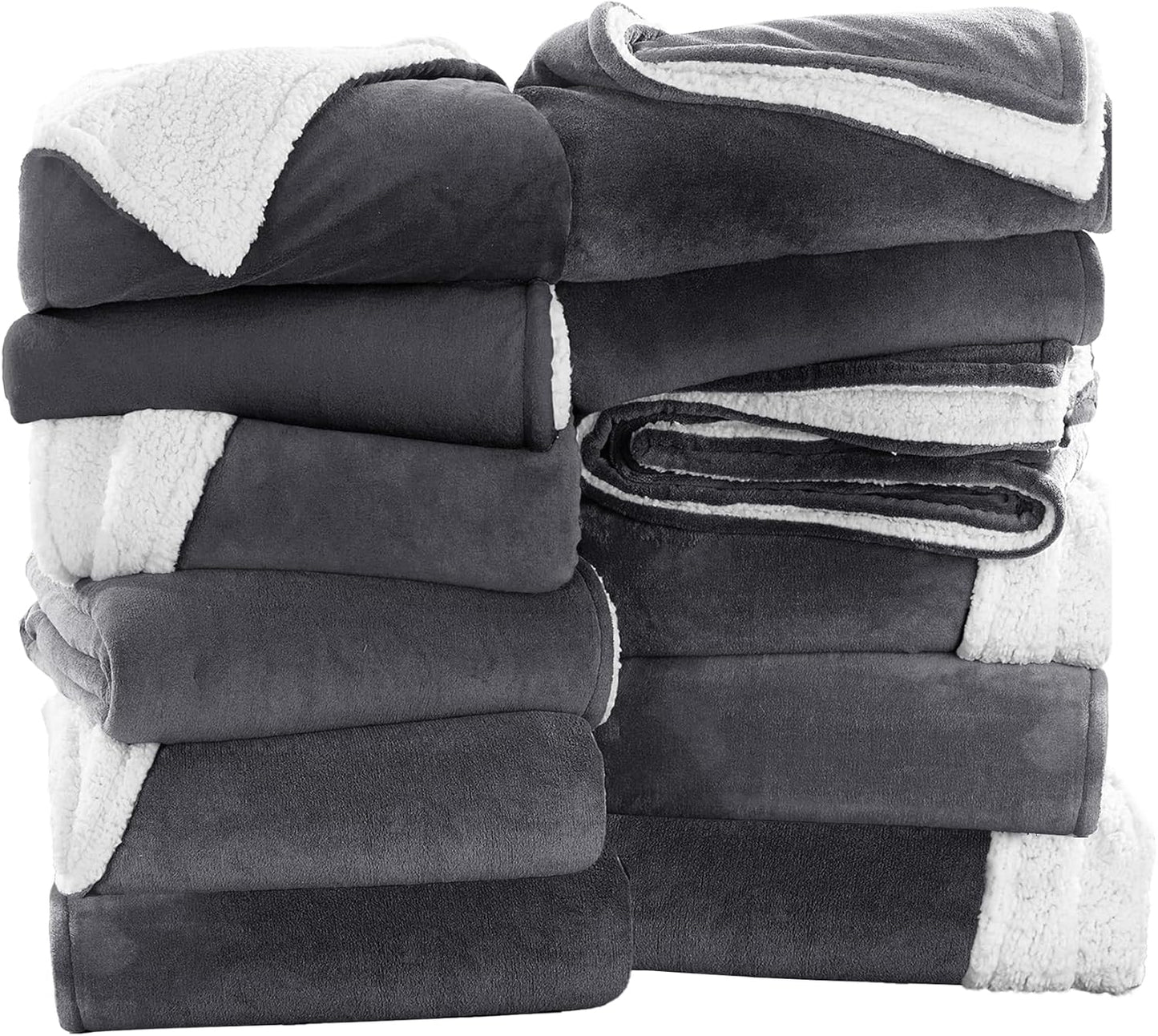 IR Imperial Rooms Grey Sherpa Fleece Throw Blanket Twin Size for Bed - Wholesale Bulk Pack of 12 Sherpa Blankets - Soft Fluffy Throw Blankets for Hotels, Guest Bedroom, 60x80 Inches