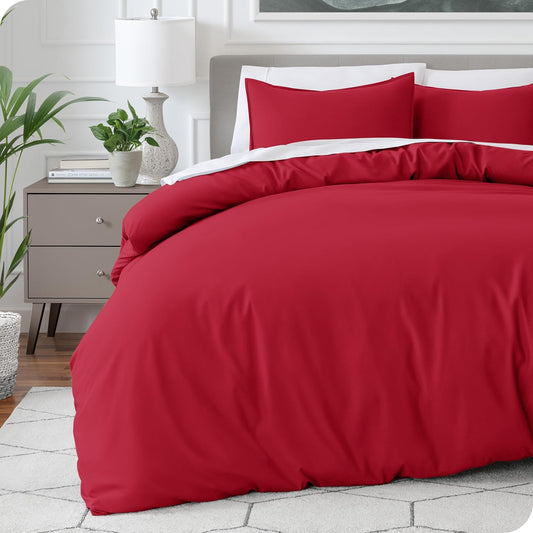Bare Home Bedding Duvet Cover Full Size - Premium 1800 Super Soft Collection - Lightweight, Cooling Duvet Cover - Soft Breathable Bedding (Full, Red)