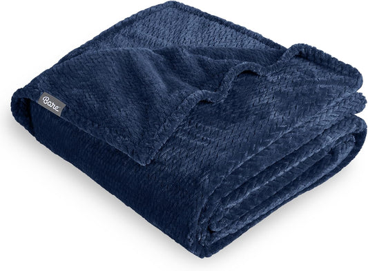 Bare Home Textured Fleece Blanket - Full/Queen - Ultra-Soft Lightweight for Bed, Sofa, and Couch - Luxury Microplush - Cozy Warm Blanket (Full/Queen, Chevron Dark Blue)