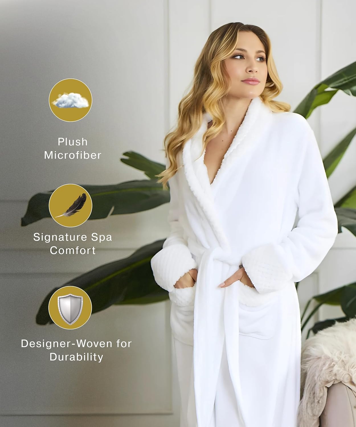 Lotus Linen Plush Robes for Women - Soft Bathrobe, Custom Monogram, Warm Fleece Robe with Pockets