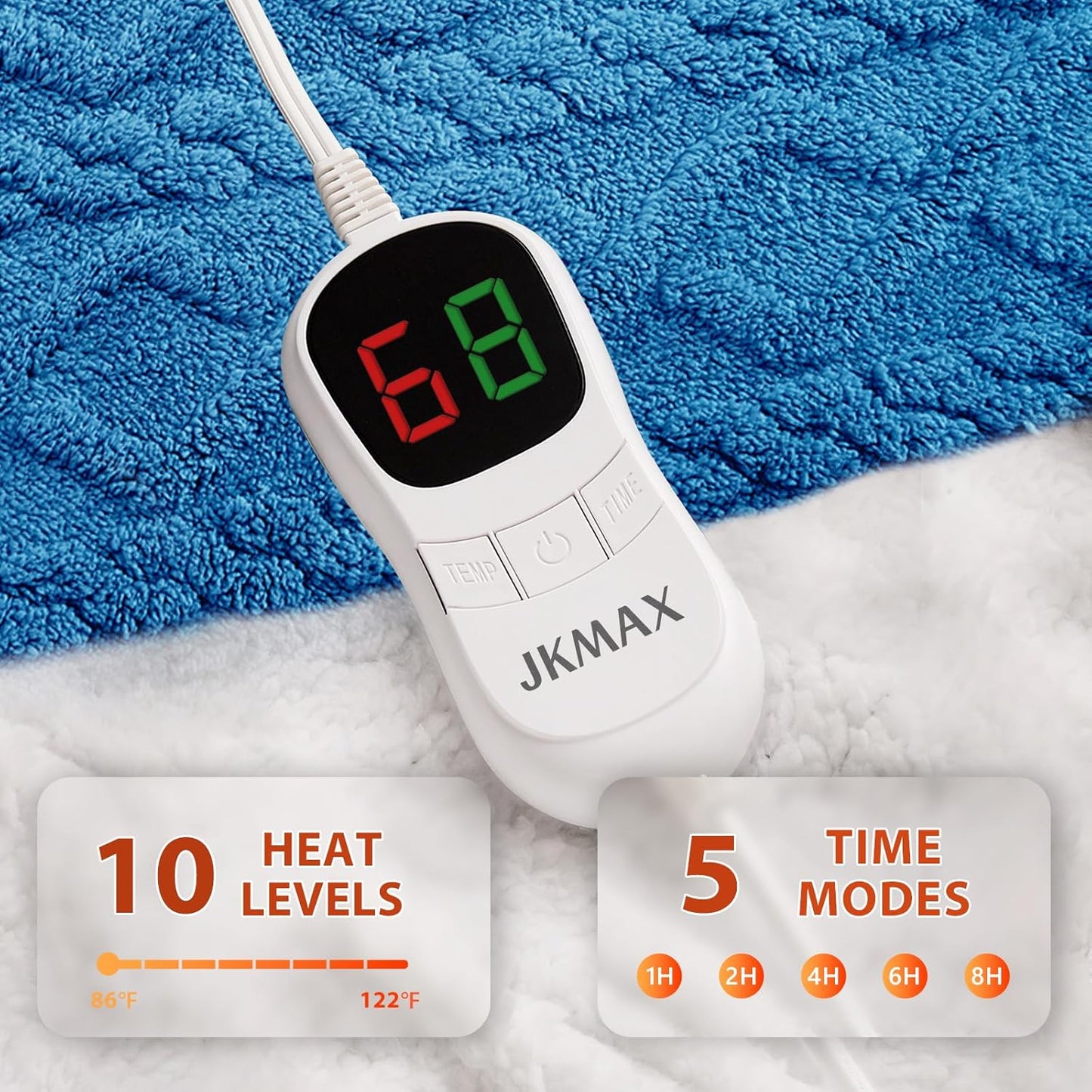 Heated Electric Blanket Full Size-72"x84" Heating Blanket with 10 Heating Levels & 5 Time Settings Over-Heat Protection，Winter Warmer for Adults with ETL Certification（Blue）