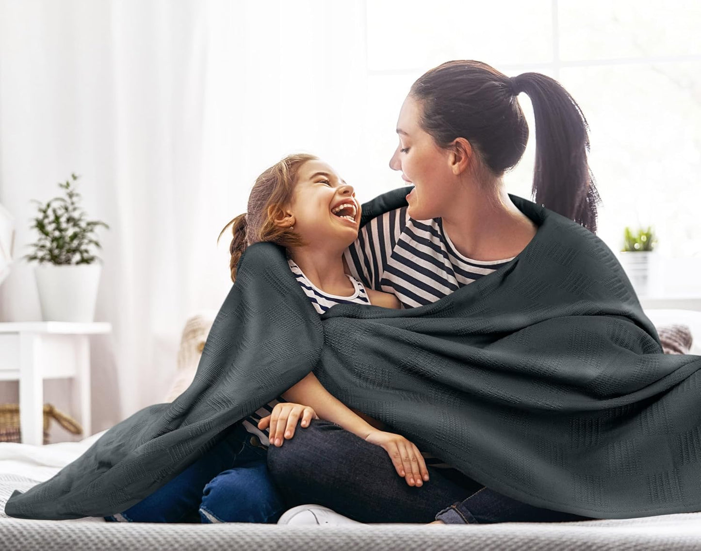 Utopia Bedding Smoke Gray 100% Cotton Blanket [Full Size - 90x84 Inch] 350GSM Lightweight, Soft and Breathable Thermal Blanket for All Seasons