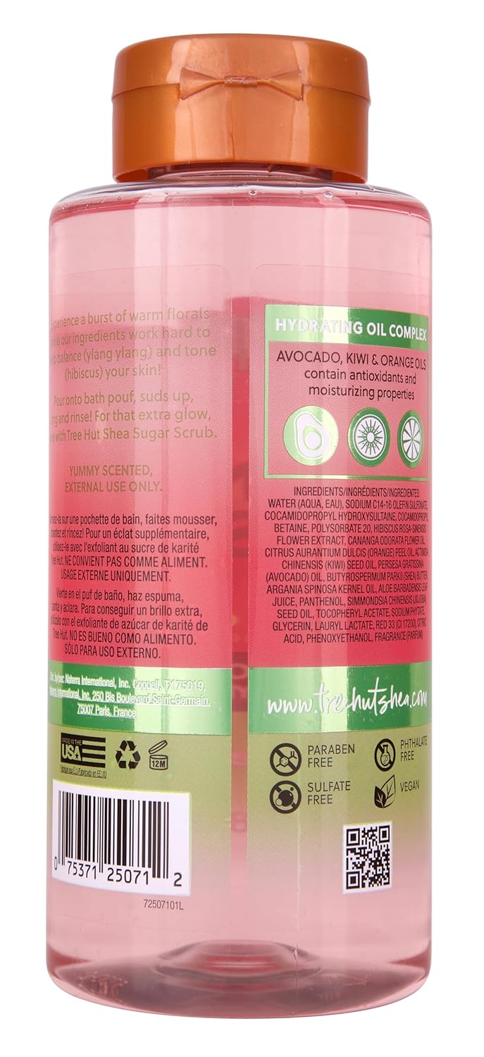 Tree Hut Pink Hibiscus Foaming Gel Wash, Hydrating & Moisturizing Body Wash with Shea Butter & Nourishing Essential Oils, Daily Cleanser for Soft Smooth Skin, 18 fl oz