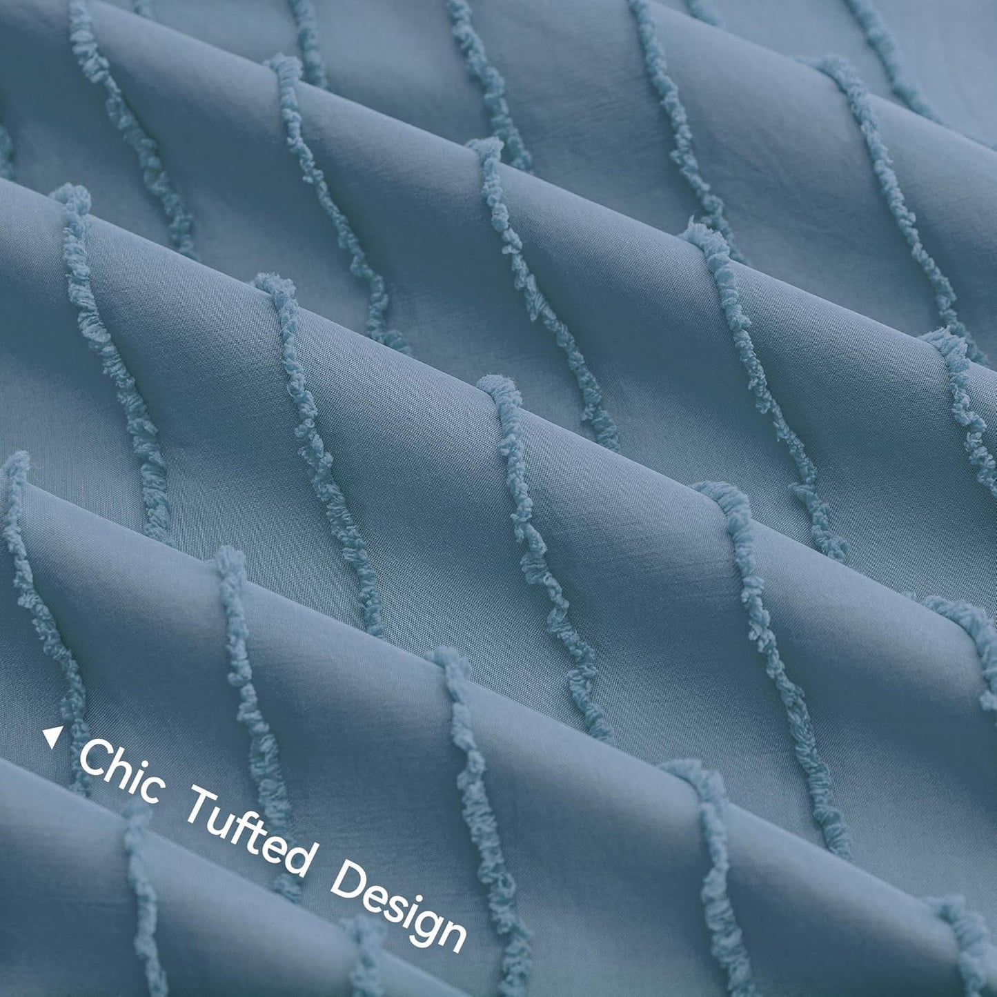 JELLYMONI Duvet Cover Queen Size Blue - 3PCS Boho Striped Duvet Cover Set Polyester Tufted Bohemian Textured Comforter Cover with Corner Ties & Zipper Closure