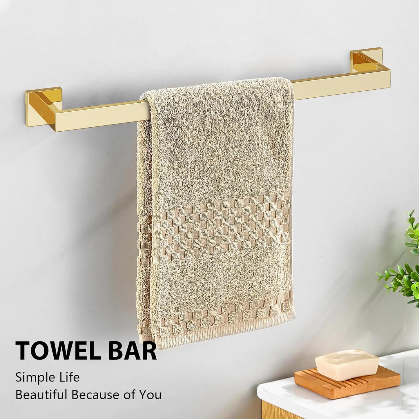 YACVCL 5-Piece Bathroom Hardware Accessories Set 23.6 inch Towel Bar Set Modern Towel Rack Set Stainless Steel Wall Mounted Bathroom Towel Holder Set(Bright Gold)