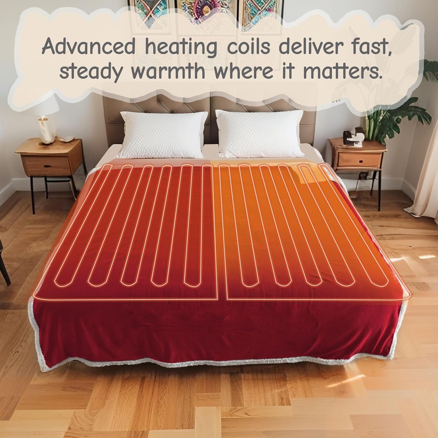 Electric Heated Blanket Throw Size 50"x60", Soft Flannel with Overheat Protection, 6 Adjustable Heat Settings & 3-Hour Auto-Off Timer, Fast Heating for Winter Comfort, Red