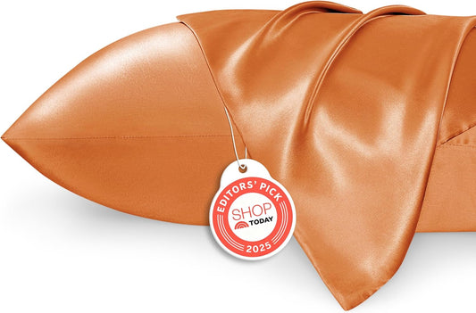 Bedsure King Size Satin Pillowcase Set of 2 - Orange Silky Pillow Cases for Hair and Skin with Envelope Closure, Similar to Silk Pillow Cases, Gifts for Women Men, 20x36 Inches, 2pcs