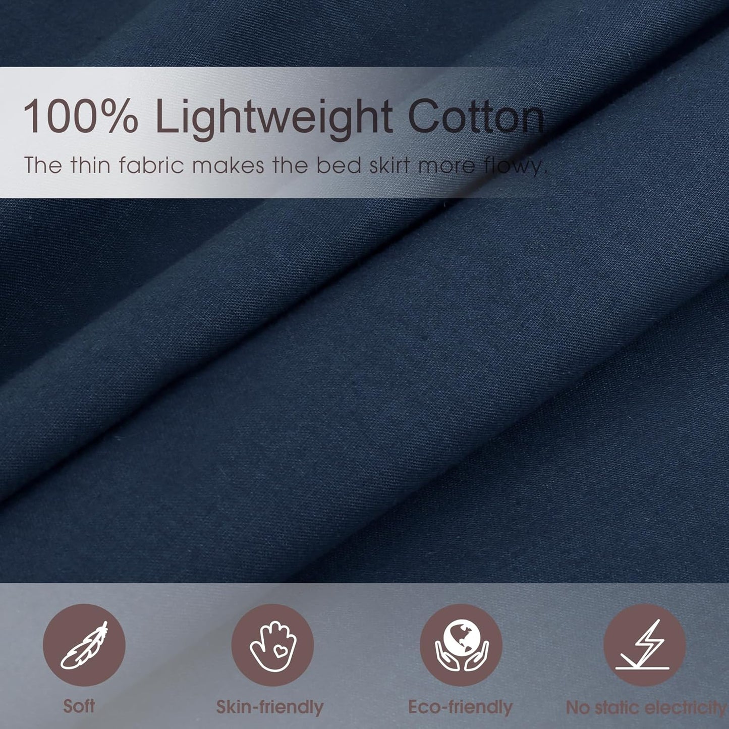 Queen Size 14 inch Drop Navy Blue Dust Ruffle, 100% Lightweight Cotton Ruffled Bed Skirt, French Coutry Style, Lace Ruffled Bed Skirt with Split Corners