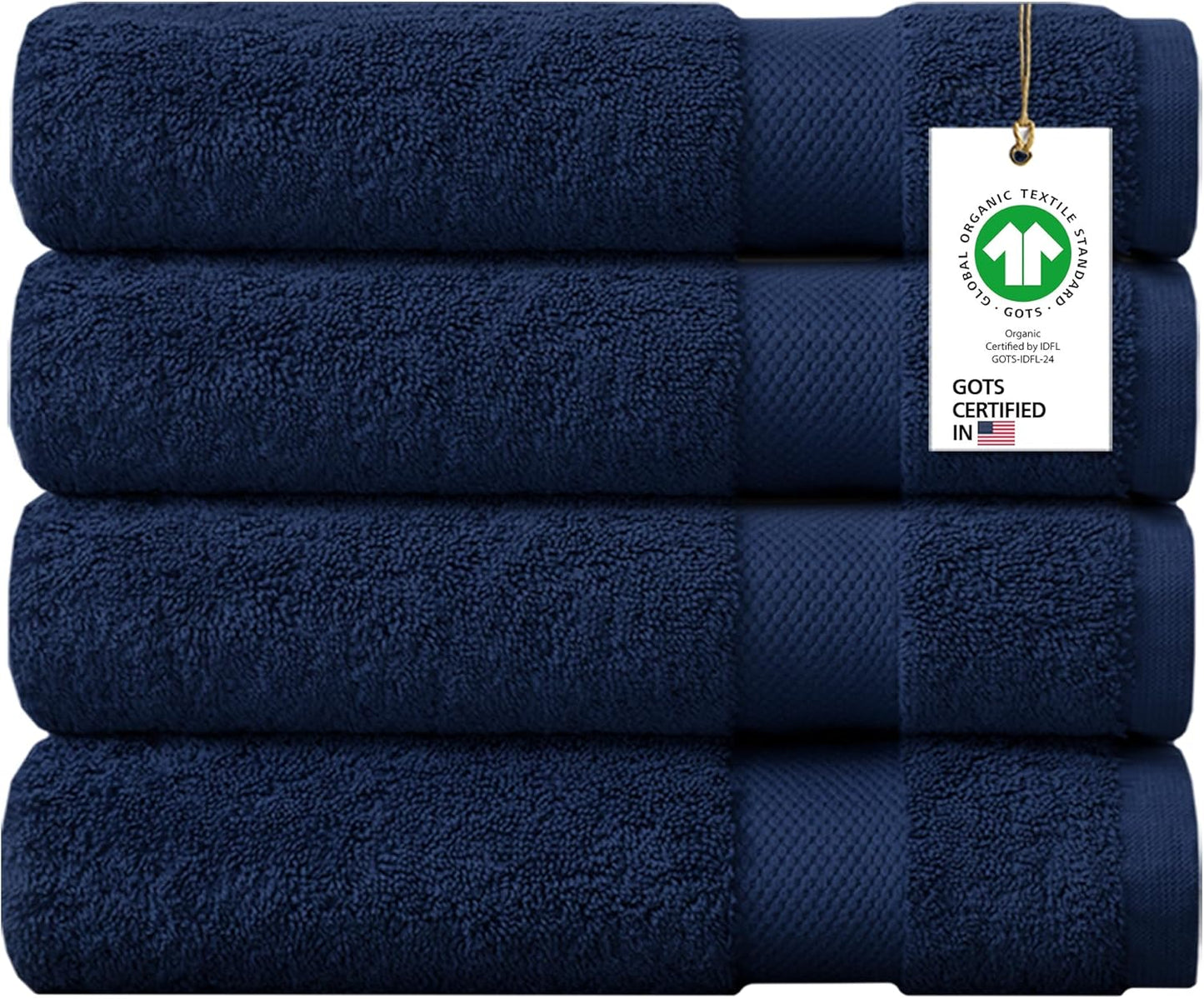 Delara 100% Organic Cotton Towels 650 GSM Plush Feather Touch Quick Dry Bath Towel, Pack of 4 GOTS Certified, Oeko-Tex Green Certified, Organic Cotton Bath Towel, 30"X58"