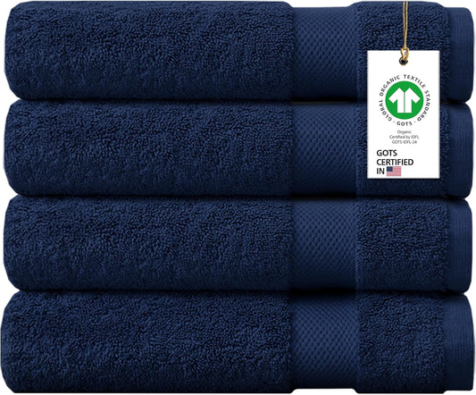 Delara 100% Organic Cotton Towels 650 GSM Plush Feather Touch Quick Dry Bath Towel, Pack of 4 GOTS Certified, Oeko-Tex Green Certified, Organic Cotton Bath Towel, 30"X58"