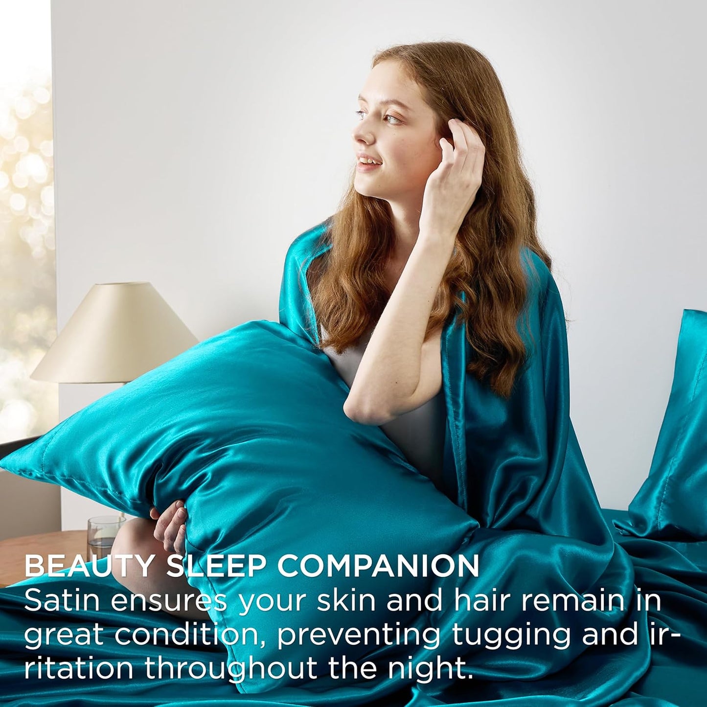 Bedsure Satin Sheets Full Size - 4 Piece Silky Bedsheets with 15 Inches Deep Pocket Fitted Bedsheet,1 Flat Sheet, 2 Satin Pillowcases, Good for Hair & Skin (Full, Teal)