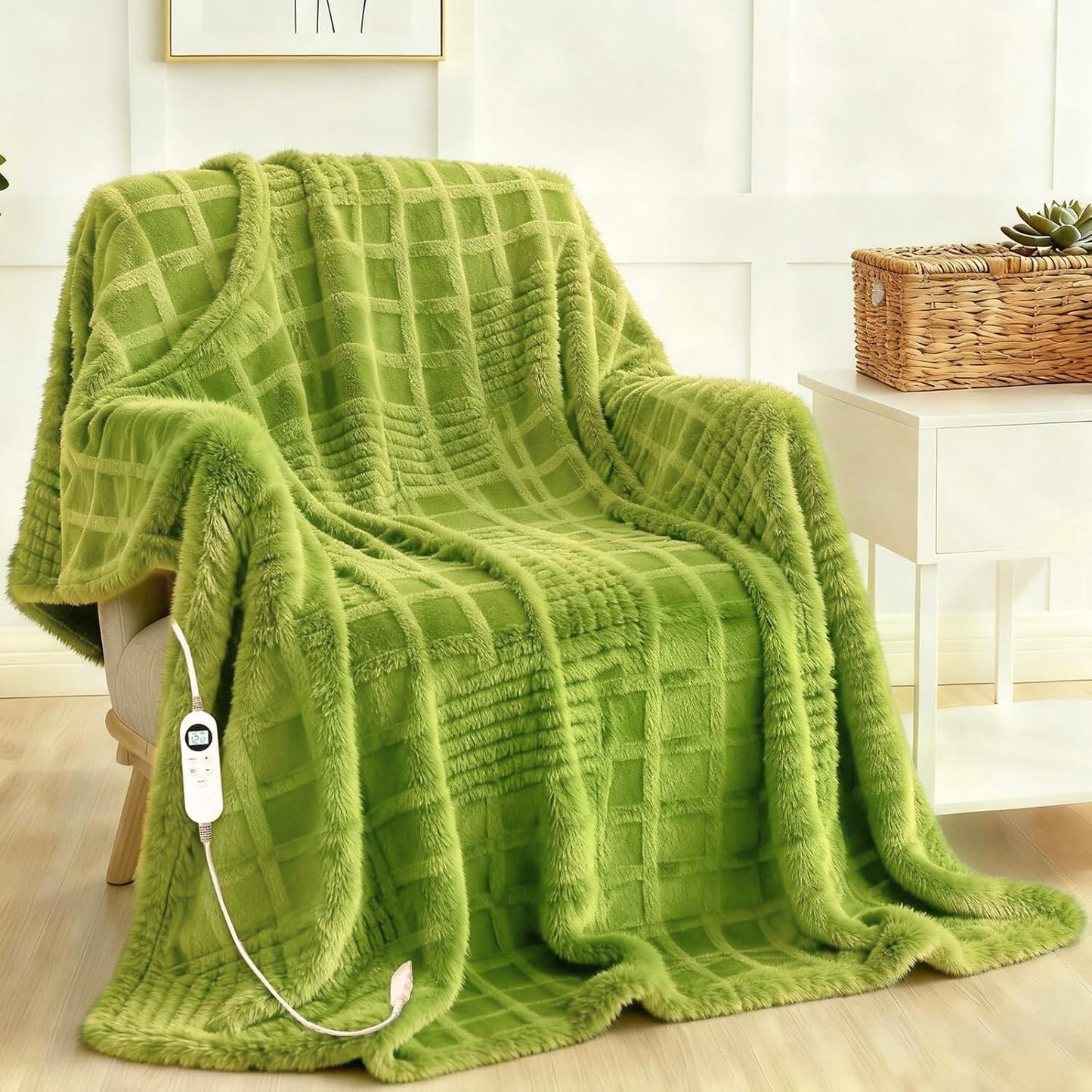 Heated Blanket Electric Throw, 50"X60" Heating Blanket Waffle with 12 Heat Levels, Fast Heating Blanket with 1-12 Timer with ETL & FCC for Bed Home Office Sofa (Trend Green)