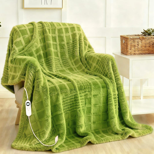 Heated Blanket Electric Throw, 50"X60" Heating Blanket Waffle with 12 Heat Levels, Fast Heating Blanket with 1-12 Timer with ETL & FCC for Bed Home Office Sofa (Trend Green)