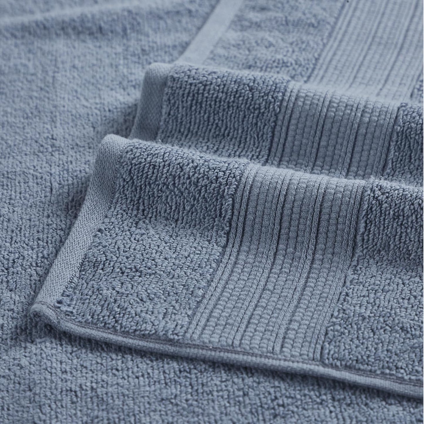 Modern Threads 6 Piece Set, 2 Bath Towels, 2 Hand Towels, 2 Washcloths, Quick Dry White/Contrast Reinhart Denim