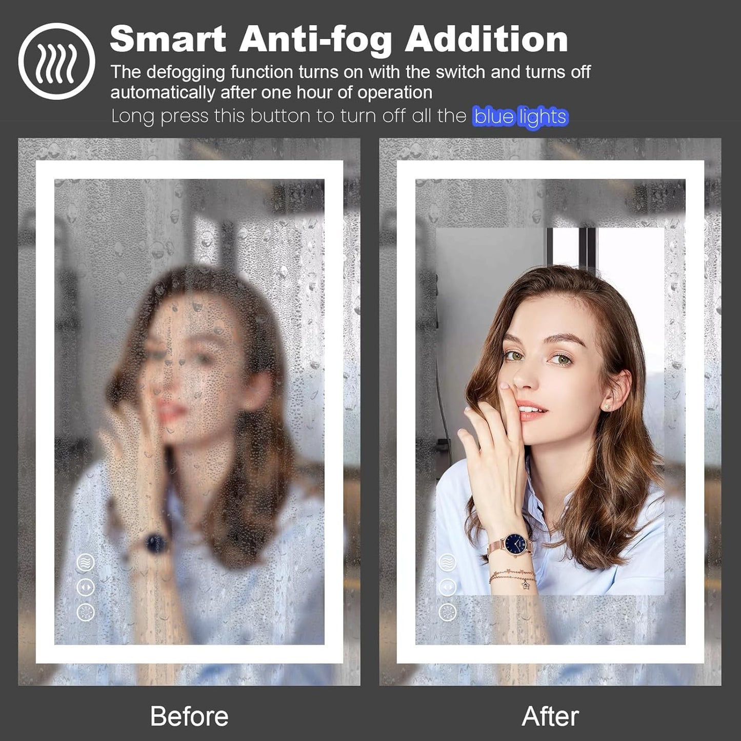 Amorho 50" X32" LED Bathroom Mirror, Front and Backlight Stepless Dimmable, Wall Mirrors with Defogger, Shatter-Proof, Memory, 3 Colors Lighting, Double LED Vanity Mirror(Horizontal/Vertical)