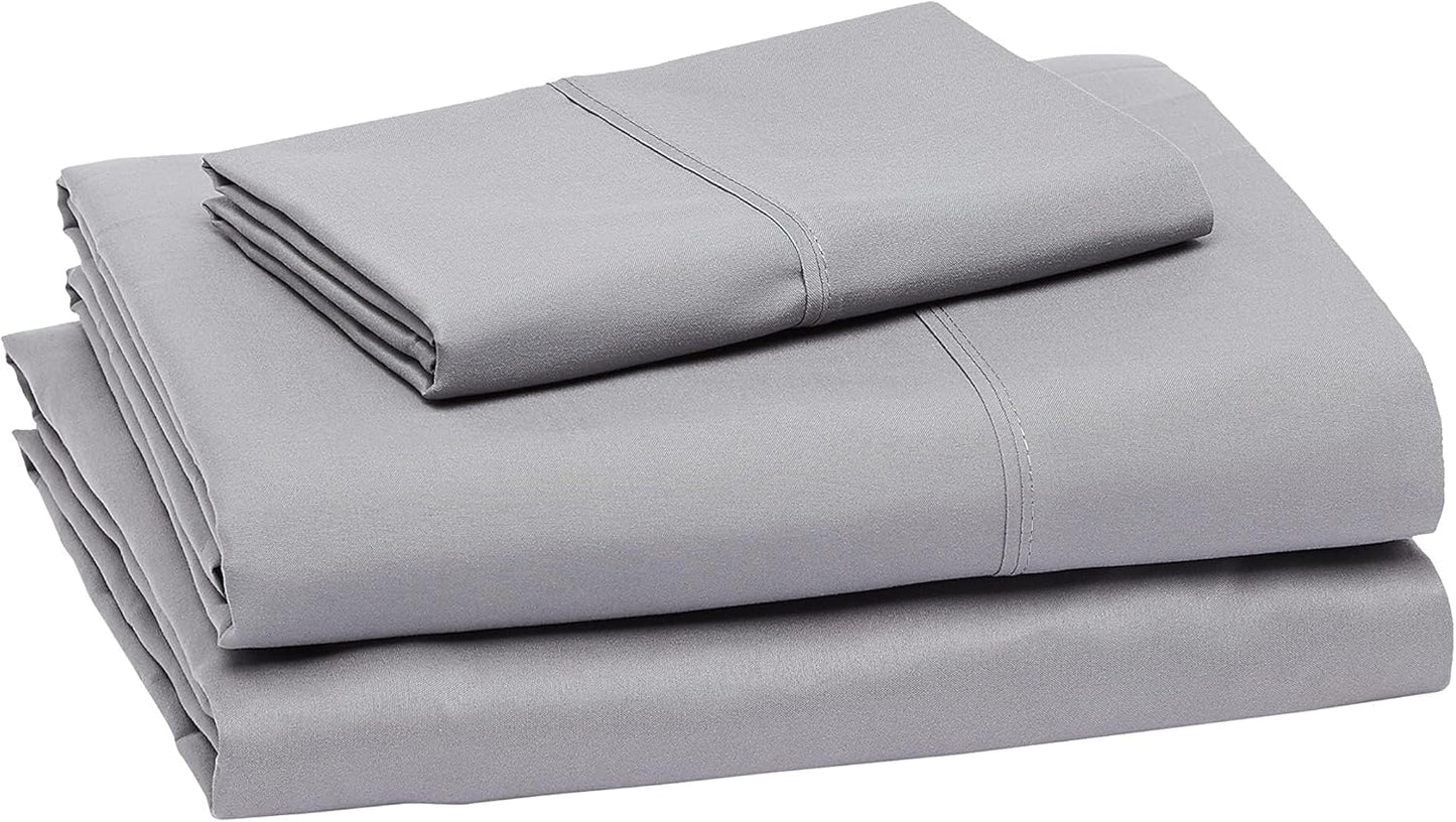 Amazon Basics Lightweight Super Soft Easy Care Comfortable Microfiber 3 Piece Bed Sheet Set With 14-inch Deep Pockets, Twin XL, Dark Gray, Solid