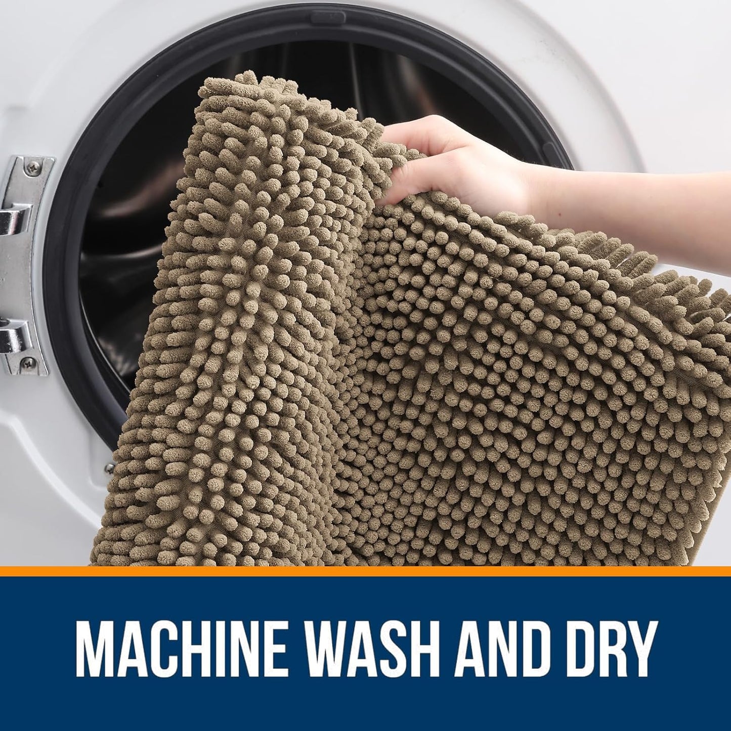 OLANLY Bathroom Rugs 59x20, Extra Soft Absorbent Chenille Bath Rugs, Rubber Backing Quick Dry, Machine Washable Bath Mats for Bathroom Floor, Tub and Shower, Home Decor Accessories, Tan