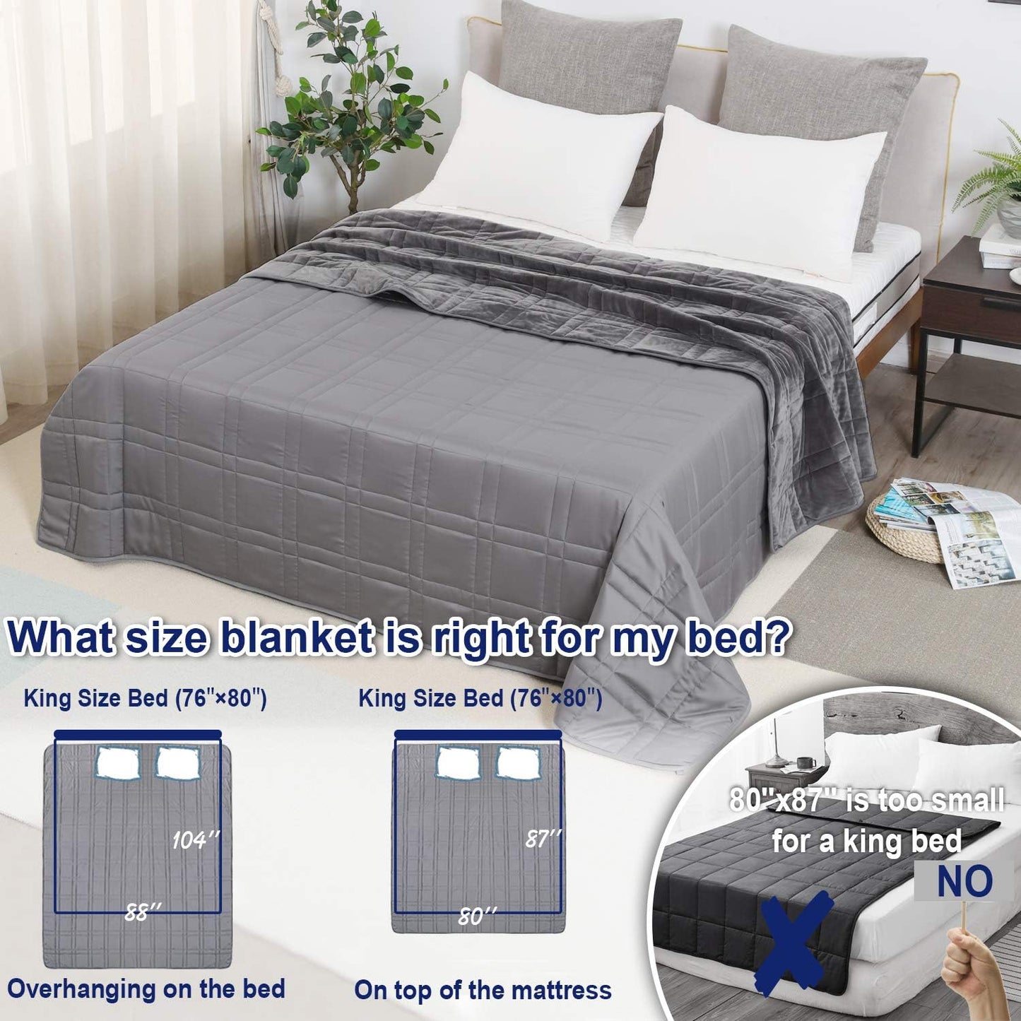 King Size Weighted Blanket 40lb(88 inch x104 inch , Double-Sided), Warm Short Plush and Cool Tencel Fabric Reversible Weighted Blanket for All Season Use, King Size for Couple - Carry Bag Included