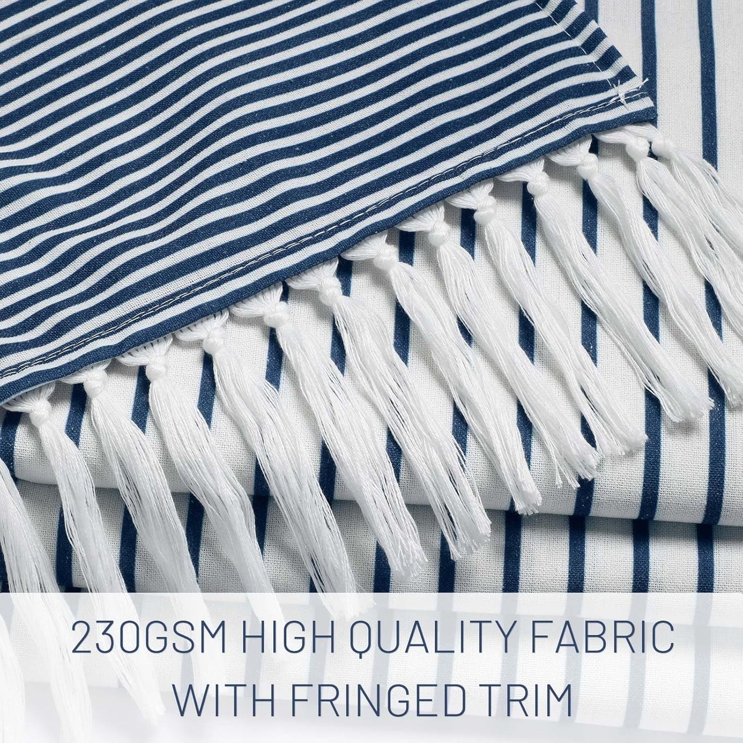 Awellife Navy Blue Shower Curtain for Bathroom Stripe Tassel Shower Curtain 72 X 78 Inches Farmhouse Cotton Long