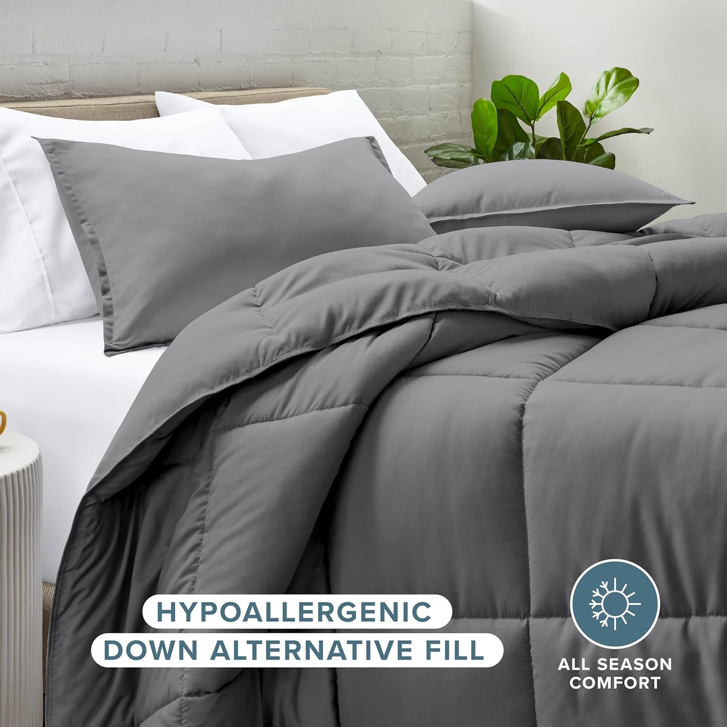 Bare Home Comforter Set - Queen Size - Ultra-Soft - Goose Down Alternative - Premium 1800 Series - All Season Warmth (Queen, Grey)