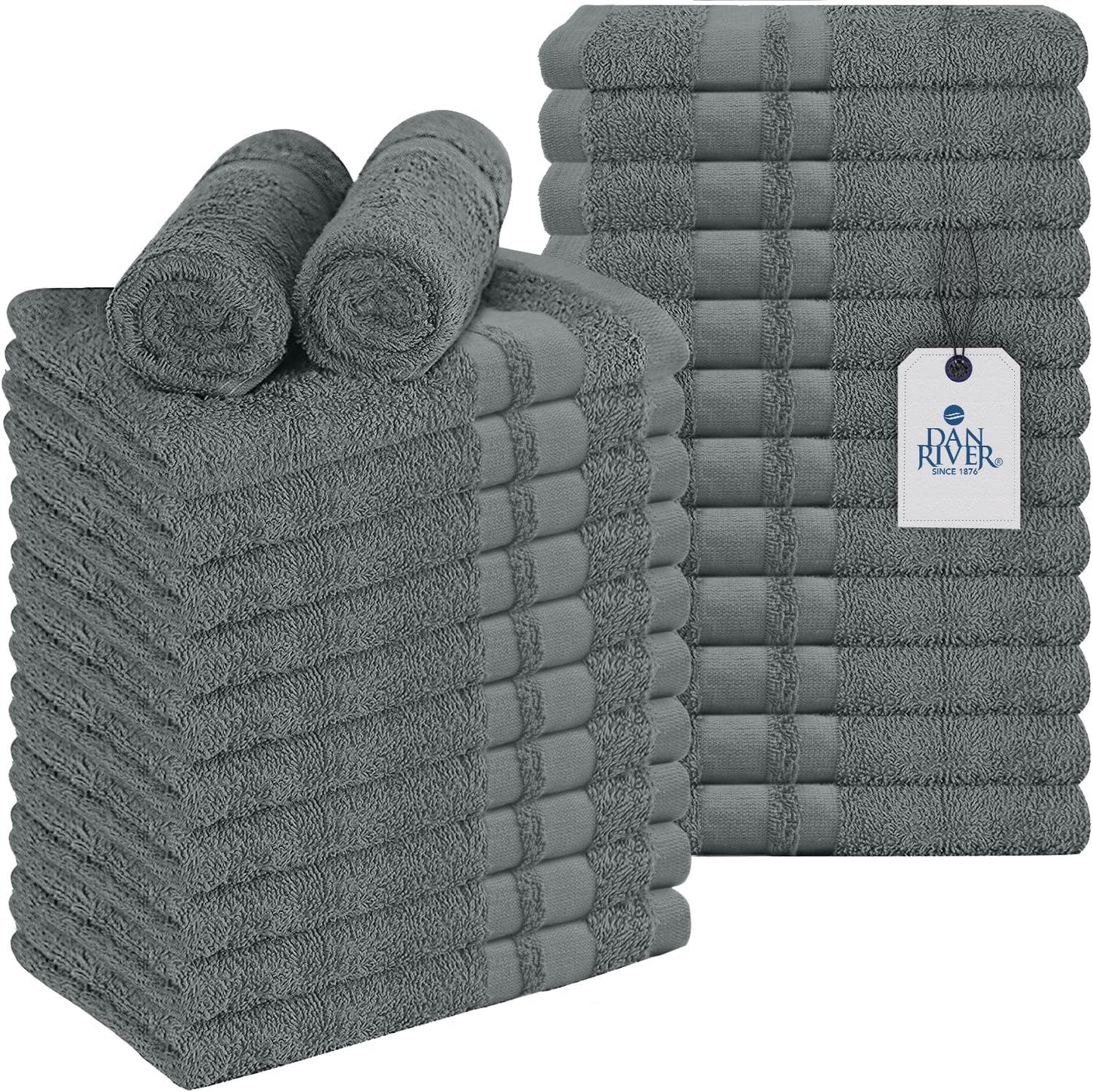DAN RIVER 100% Cotton Salon Towels Set – 16x26 inches, Pack of 24, Highly Absorbent and Quick-Dry Towels for Hand, Salon, Spa, Beauty, Gyms and Home Hair Care, Grey