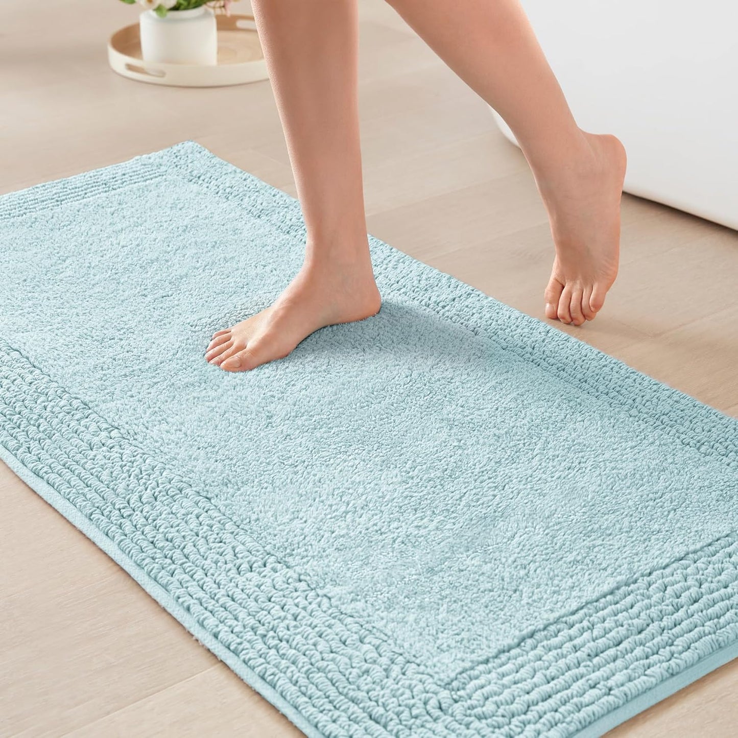 Madison Park Splendor Reversible 100% Cotton Tufted Bathroom Rug-3000 GSM Hotel Quality Luxurious Plush Medium Pile Bath Mat Absorbent, Quick Dry, Shower Room Décor, 24x44 Blue