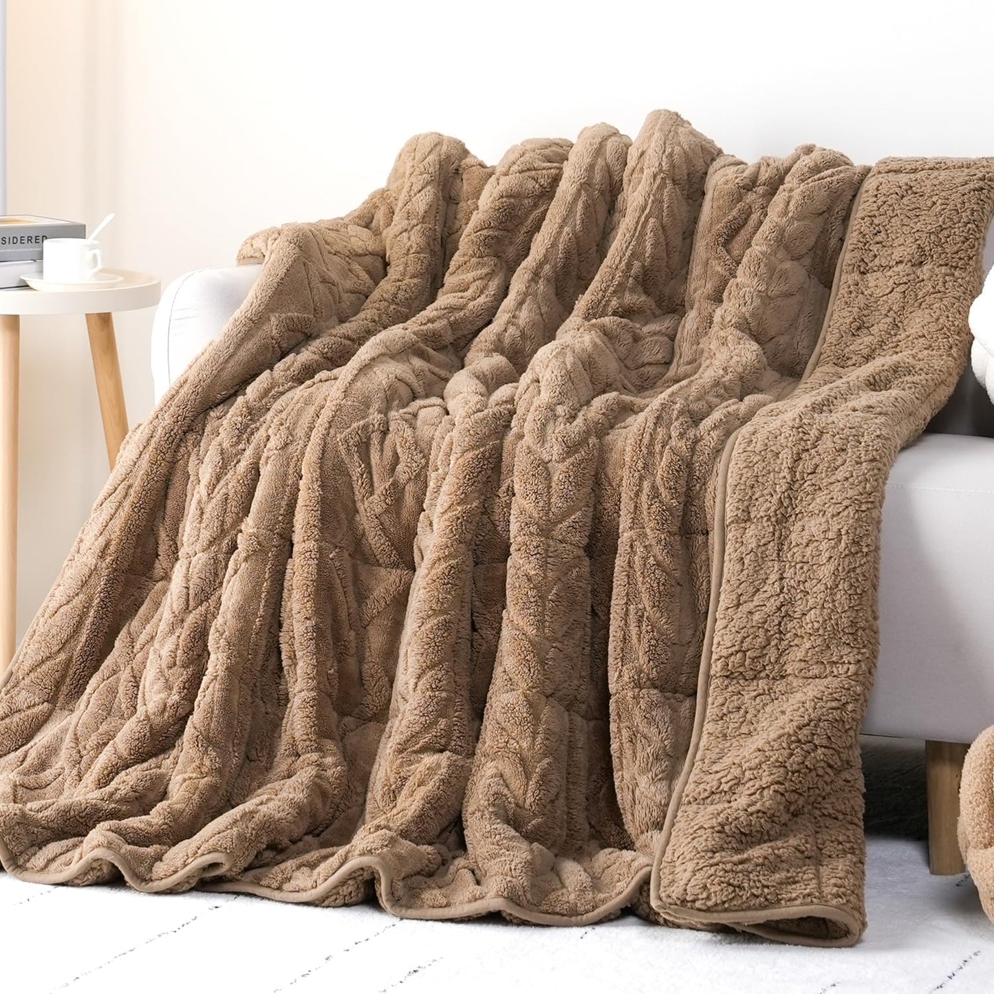 Cottonblue Adults Weighted Blanket 15lbs for Deep Sleep - Plush Cozy Sherpa Weighted Blankets for Relax and Calm, Luxurious Jacquard Decor Blanket Queen Size for Bed Sofa, 48x72 Inches, Grey