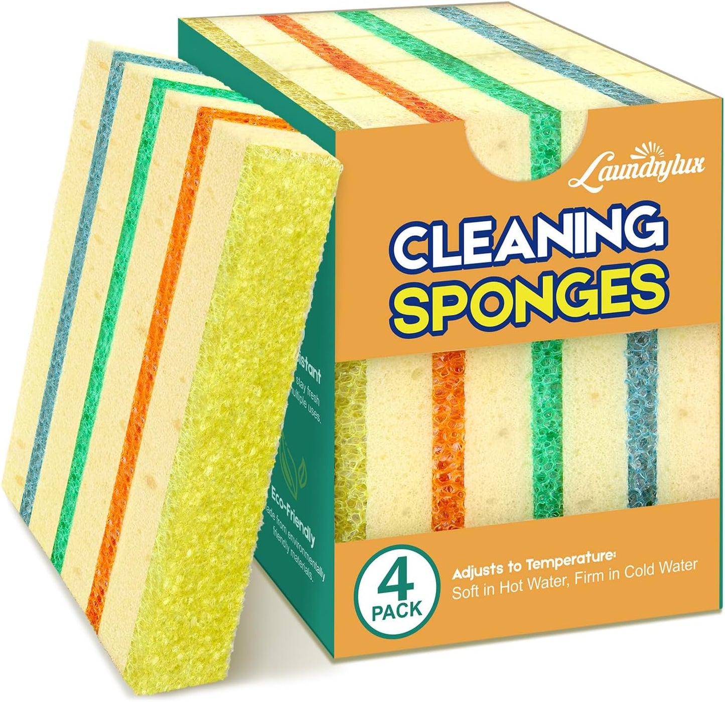 4 Pack Scrub Sponge - Temperature-Responsive - 50% More Power & Rinses Cleaner Cleaning Sponges, Multipurpose Dish Sponges for Kitchens, Bathrooms, and Outdoor Use - Patent Pending