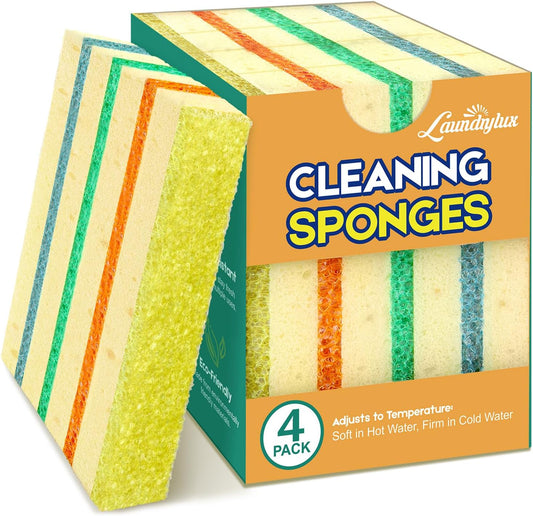 4 Pack Scrub Sponge - Temperature-Responsive - 50% More Power & Rinses Cleaner Cleaning Sponges, Multipurpose Dish Sponges for Kitchens, Bathrooms, and Outdoor Use - Patent Pending